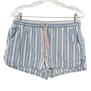 Aerie Coastal Stripe Cotton Lounge Shorts Blue White Elastic Waist S